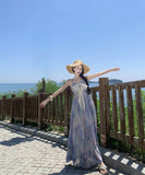 ロングドレス 海辺リゾート フレンチキャミソールワンピース 気品あふれる アシンメトリー レトロエレガント 写真映え デート JC2-CD1-E289-82050600