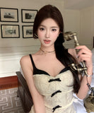 ミニドレス キャバドレス セクシー シャネル風 ブラック×ホワイト バタフライリボン付き タイトショート 可愛く華やか  デート JC2-XKDD200-2289A-Sep2