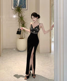 ロングドレス キャバドレス セクシー レース スリット入り キャミソール エレガント 二次会 パーティー イベント クラブ JC2-ZED888703DXH238A