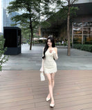 ミニドレスキャバドレスレースホルターネックタイトドレスパーティーナイトクラブセクシーバックレスドレス高級感 WQ2-ZED882368DXH437A