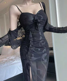 【4色】ロングドレス キャバドレス 2点セット  ボディコン エレガント メッシュ ナイトウェア パーティー 指名 JC2-DD5517