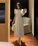 ロングドレス エレガント パールカラー フレンチスタイル ハイウエスト Aライン フレア パーティー デート 結婚式のお呼ばれ JC2-LQE1201HF350