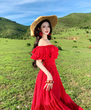 【2色】ロングドレス セクシー フェミニン 華やか フリルオフショルダー ウエストシェイプ 大きなフレアスカート 上品シルエット パーティー JC2-CD1-119-99260700