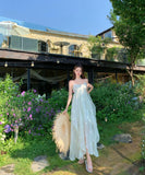 ロングドレス リゾートウェア ハーネスネック 花柄 フリル シフォン フレンチテイスト レトロ JC2-CD4-516-53040800