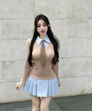 【秋新作】ミニドレス キャバドレス プレッピースタイル  ウエストマーク プリーツスカート 大人可愛い デート LW2-XKDD335A-3139-Sep21