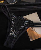 Tバック 3点セット セクシー シースルー レースショーツ ローライズ キラキラ ランジェリー 露出  LW9-RS549#