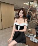 【2色】 ミニドレス キャバドレス セクシー バイカラーデザイン ウエストシェイプ タイト 着痩せ効果 LW2-LQE9482