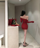 Lady's coco ミニドレス キャバドレス セクシー クリスマス  ワンショルダー ニット タイトミニワンピ  シルエット デート  LW2-XKDD318A-6252-Sep17