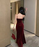 Lady's coco ロングドレス キャバドレス セクシー フレンチヴィンテージ風 ベロア キャミワンピース ボディコン マーメイドドレス スリムシルエット 背中あき 結婚式 二次会 披露宴 パーティー 上品 LW2-CD2-761-75830450