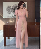 【3色】Lady's coco ロングドレス キャバドレス セクシー シースルー タイトワンピース  ロング丈 大人可愛い LW2-DD5833