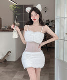 【2色】 ミニドレス キャバドレス セクシー キャミソールワンピース 透けメッシュ×フェザー切り替え タイトセクシー ドレス Vネック LW2-DD6013