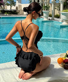 ビキニ水着谷間見せフリルモノキニ体型カバーセクシー温泉ビーチ海タンキニ WQ7-CF-SY1307