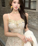 Lady's coco ロングドレス キャバドレス  セクシー フレンチスタイル 上品  ジャカード 着痩せ 秋新作 パーティー ドレス風 パーティー 二次会 LW2-XKDD335B-6515-Oct14