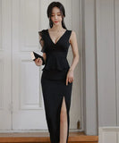 キャバドレス 膝丈ドレス 気質 谷間露出 おしゃれ セクシー 着痩せ YH2-ZED882721BH506