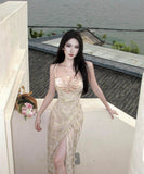 【3点セット】ビキニ水着ロングドレスキラキラサンドレス谷間見せ肌見せセクシー高級感旅行ビキニ WQ7-CD1-E215-65780620