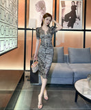 2色 レース 手作り 膝丈ドレス高品質 Ｖネック セレブ風 おしゃれ YH2-JY20459