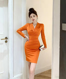 【2色】膝丈ドレス キャバドレス セクシー  エレガント タイトワンピース ウエストシェイプ ドレープ デザイン ペンシルスカート スリムフィット 上品 LW2-ZED886530DXH348A