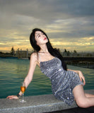 Lady's coco ミニドレス キャバドレス セクシー スパンコール キャミドレス バックリボン パーティー デート LW2-CD3-141-26120450