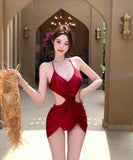 ビキニ水着体型カバーフラワーシワ着痩せ気質ホルターネックセクシーウエストカードハイウエストビーチ海 WQ7-GM-adn005