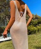 【2色】サンドレス ロングドレス 谷間見せ Vネックおしゃれ クロシェ編み hot girl WQ2-SSSM-W26993