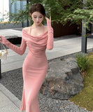 Lady's coco ロングドレス キャバドレス セクシー タイトキャミワンピース ホルターネック フェイクツーピース スリムライン  パーティー デート LW2-OYF8730