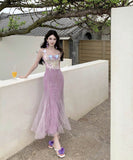 ロングドレスタイトドレスレースフラワーマーメイドドレスセクシーエレガント韓国っぽキャミワンピ WQ2-CD6-157-81570780