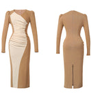 Lady's coco ロングドレス キャバドレス セクシー フレンチ風 Vネック デザイン バイカラー タイトワンピース 包臀ライン LW2-JY21896