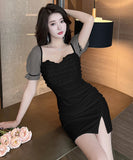 【2色】ミニドレス キャバドレス チュール セクシー 谷間露出 party YH2-DD4582