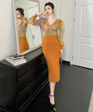 2色 手作り 膝丈ドレス 高品質 宴会 チュール Ｖネック 高級感 おしゃれ YH2-JY70253