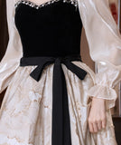 ロングドレス キャバドレス パーティードレス ベロア スクエアネック 長袖 フレアデザイン 二次会 披露宴 パーティー LW2-YZX027