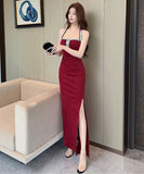 【3色】 ロングドレス キャバドレス セクシータイトキャミワンピ スリット入り ショート丈 デート 女子会 パーティー 二次会 LW2-OYF9758