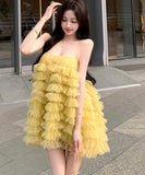 ミニドレスティアードスカートカワセクシーパーティーナイトクラブキャバドレス肌見せフリル WQ2-MXX7558