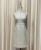 手作りドレスツイードドレス高級感ミニドレスセレブ風キラキラ宴会パーティー着痩せ気質 WQ2-GZXX002