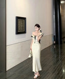 ロングドレス水玉柄マーメイドドレスフリルエレガント通勤セレブ風着痩せ大人可愛い同伴韓国っぽ WQ2-XKD-D355-6891-May16