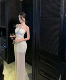 ロングドレスナイトドレスチュールダイヤモンドホルターネックセクシー宴会パーティーイベントレースマーメイドドレス WQ2-XHY919795