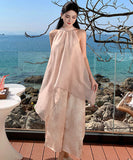 ロングドレスサンドレスフリルスレーブレス着痩せ気質体型カバー高級感チュール WQ2-CD-6-601-60210650