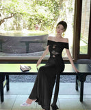 【2色】ロングドレスナイトクラブキャバドレスオフショルダーセクシーエレガント宴会パーティーレース高級感イベント WQ2-ZED888638DXH238A