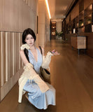 ロングドレスホルターネックVネック谷間見せレースカワセクシーエレガントバックレスドレスパーティー WQ2-XKD-D200-2935-Mar14