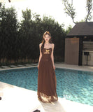 【2色】 ロングドレス キャバドレス セクシー チューブトップワンピース リボンデザイン カットアウト ウエストマーク 大人可愛い  LW2-XHY918382