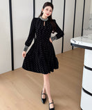 【ロング＆ミニ】ヘップバーン風 ベロアドレス ビジュー 上品 デート 女子会 LW2-DD6026