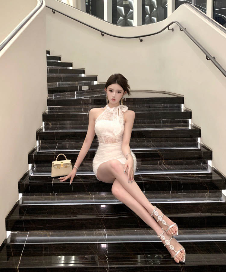 ミニドレスキャバドレスホルターネックレースバックレスドレス ミニドレスキャバドレスホルターネックレースバックレスドレス