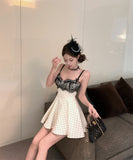 ミニドレス キャミワンピAライン セクシー 水玉柄 レースエレガント 着痩せ 気質 パーティードレス 同伴 誕生日パーティー WQ2-MXX6934#