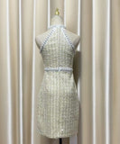 手作りドレスツイードドレス高級感ミニドレスセレブ風キラキラ宴会パーティー着痩せ気質 WQ2-GZXX002