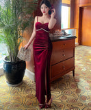 Lady's coco ロングドレス キャバドレス  セクシー ベロア キャミワンピース スリット入り 上品セクシー ハイウエスト ドレス  結婚式 二次会 披露宴 パーティー 上品 LW2-DD5946