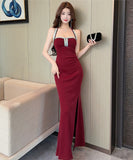 【3色】 ロングドレス キャバドレス セクシータイトキャミワンピ スリット入り ショート丈 デート 女子会 パーティー 二次会 LW2-OYF9758