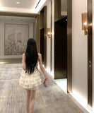 ティアードスカートミニドレスホルターネックカワセクシーパーティー誕生日パーティーリボン手作りドレスセクシー谷間見せ WQ2-XKD-D318A-6304-Apr9