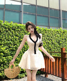 ミニドレス水玉柄谷間見せキャバドレスAライン着痩せ気質エレガントセクシー大人可愛い韓国っぽ WQ2-XKD-D310-3362-Apr8