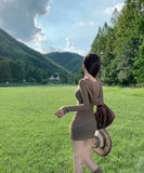 ミニドレス ショートドレス Vネック ニットワンピース  ボディコン 上品 お出かけ デート LW2-CD3-141-51010580