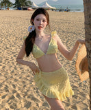 【3点セット】三角ビキニ水着ビキニホルターネックフリルリボンセクシーワンピース海温泉SNS話題 WQ7-DP-A10375