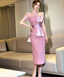 手作りドレス膝丈ドレス高級感エレガントリボン非対称チュールサテンドレスおしゃれ着痩せ気質 WQ7-JY50821